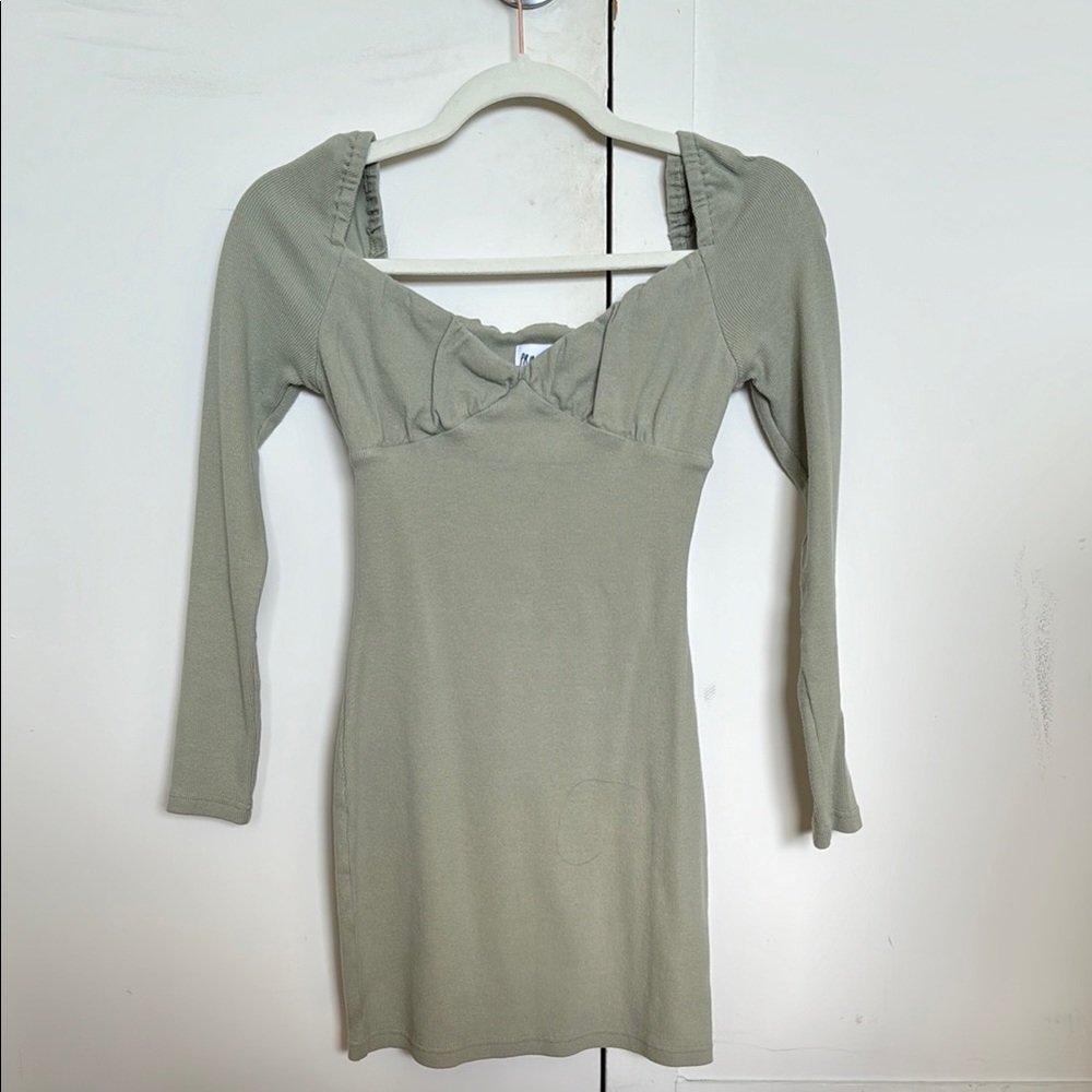 Princess Polly Green Ribbed Sweetheart Long Sleeve Dress